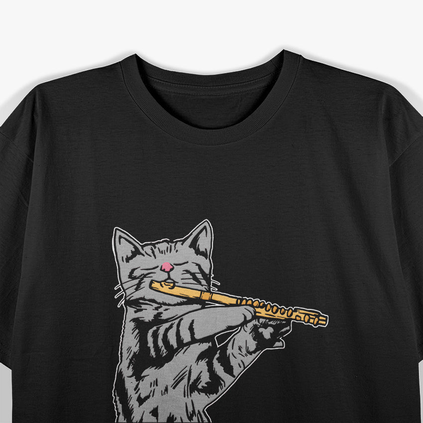 Cool Musician Cat Playing Flute T-Shirt