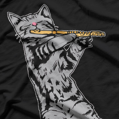 Cool Musician Cat Playing Flute T-Shirt