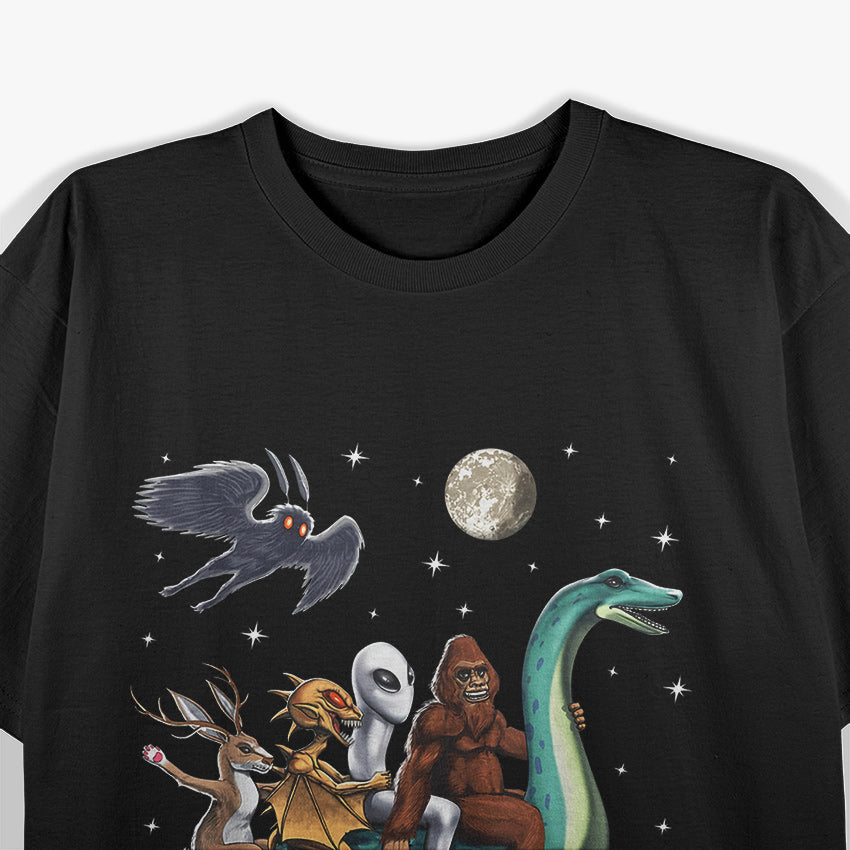 Cryptid Legends - Bigfoot, Jackalope, Mothman, and Loch Ness Monster T-Shirt