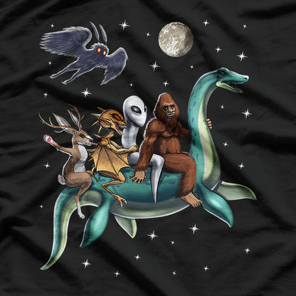 Cryptid Legends - Bigfoot, Jackalope, Mothman, and Loch Ness Monster T-Shirt