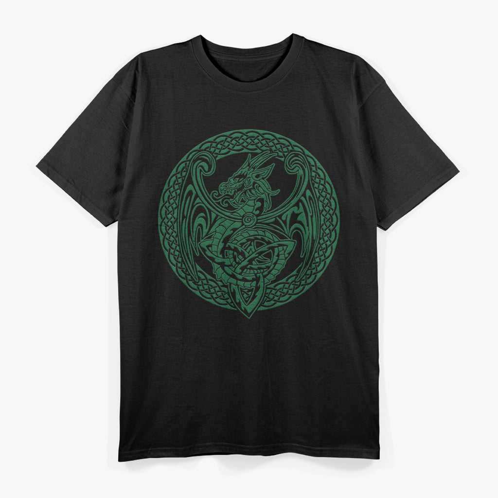 Dark Green Celtic Dragon Retro Mythical T-Shirt