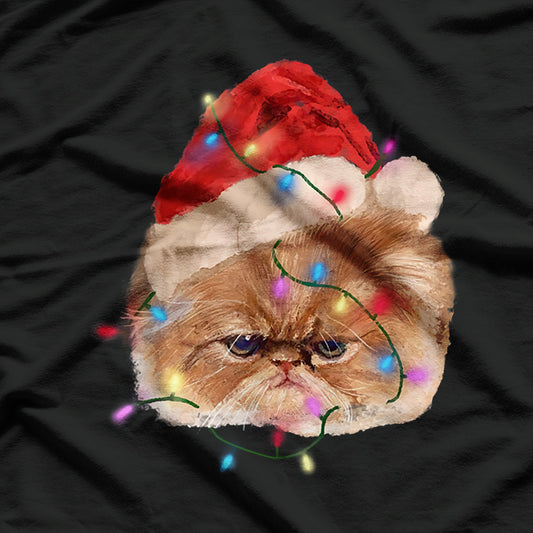 Xmas Persian Cat Christmas Lights Adorable Face Fluffy T-Shirt