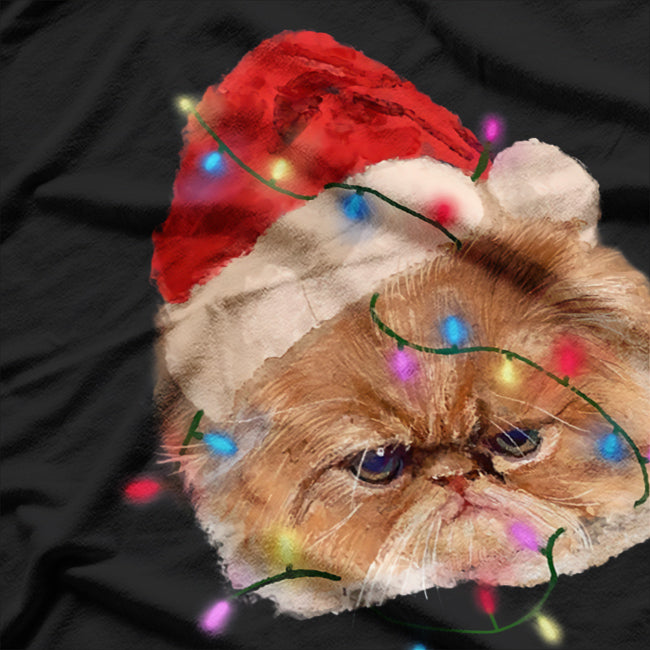 Xmas Persian Cat Christmas Lights Adorable Face Fluffy T-Shirt