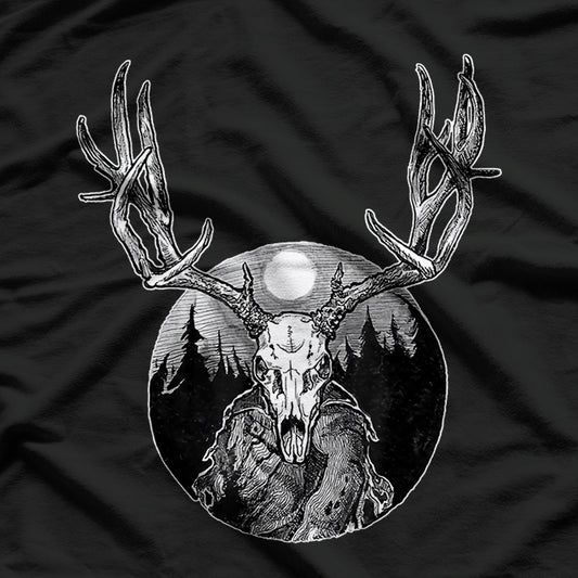 Horned Elk Skull Lord of the Woods Forest Spirit Wendigo T-Shirt