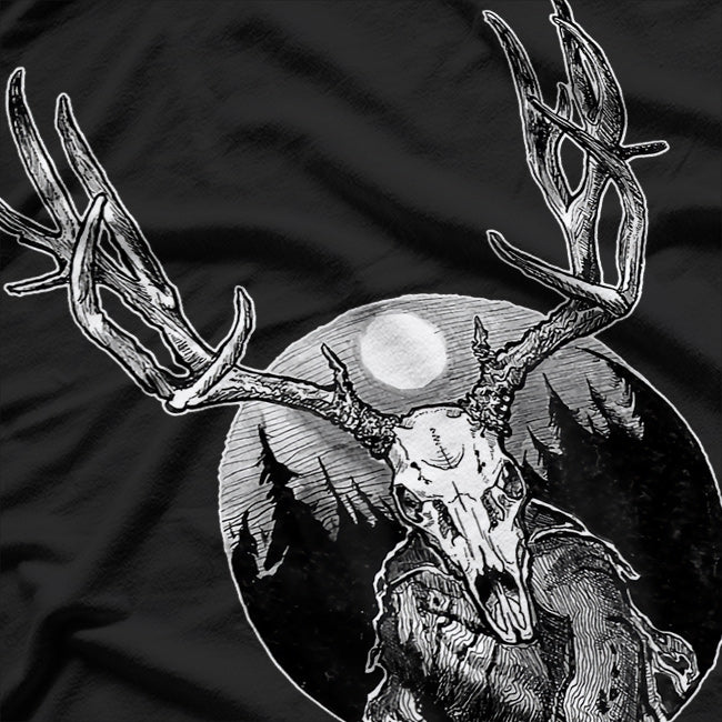 Horned Elk Skull Lord of the Woods Forest Spirit Wendigo T-Shirt
