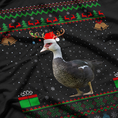 Duck Bird Lover Matching Santa Hat Muscovy Duck Christmas T-Shirt