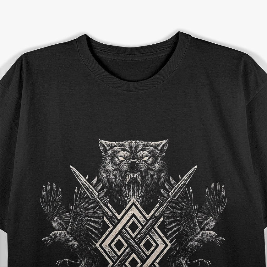 Viking Wolf & Raven Odin’s Huginn, Muninn, and Gungnir - Norse Mythology T-Shirt