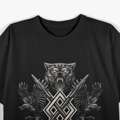 Viking Wolf & Raven Odin’s Huginn, Muninn, and Gungnir - Norse Mythology T-Shirt