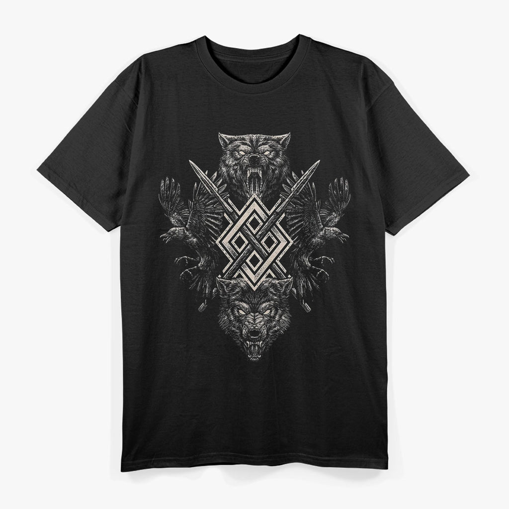 Viking Wolf & Raven Odin’s Huginn, Muninn, and Gungnir - Norse Mythology T-Shirt