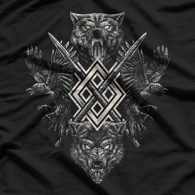 Viking Wolf & Raven Odin’s Huginn, Muninn, and Gungnir - Norse Mythology T-Shirt