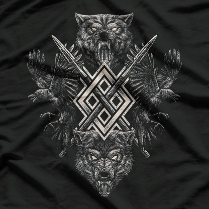 Viking Wolf & Raven Odin’s Huginn, Muninn, and Gungnir - Norse Mythology T-Shirt