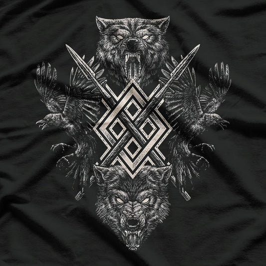 Viking Wolf & Raven Odin’s Huginn, Muninn, and Gungnir - Norse Mythology T-Shirt