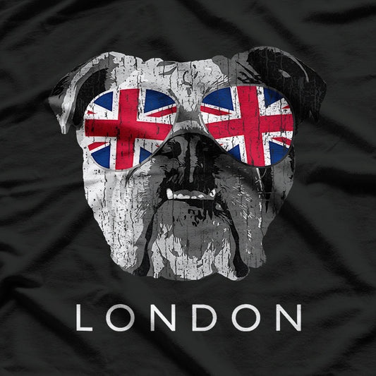 London UK English Bulldog Sunglasses Flag T-Shirt