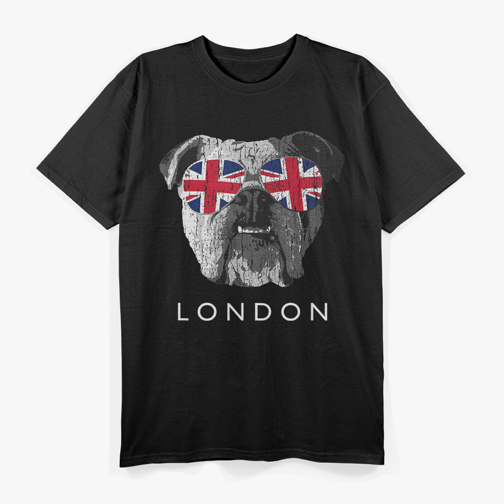 London UK English Bulldog Sunglasses Flag T-Shirt