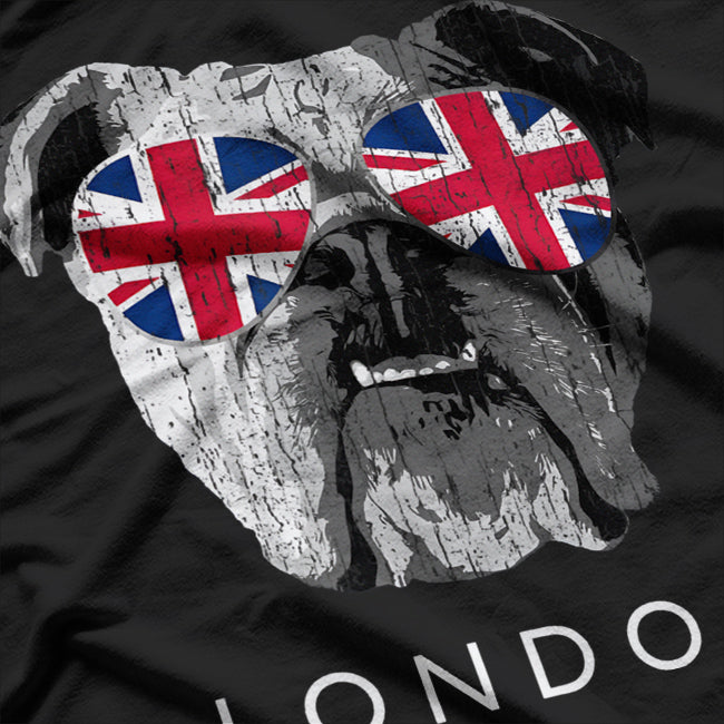 London UK English Bulldog Sunglasses Flag T-Shirt