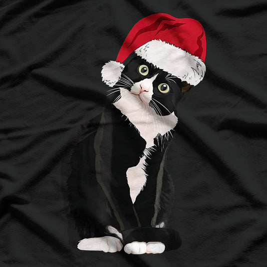 Tuxedo Cat Meow Santa Tuxie Christmas Tree Lights Cat Catmas T-Shirt