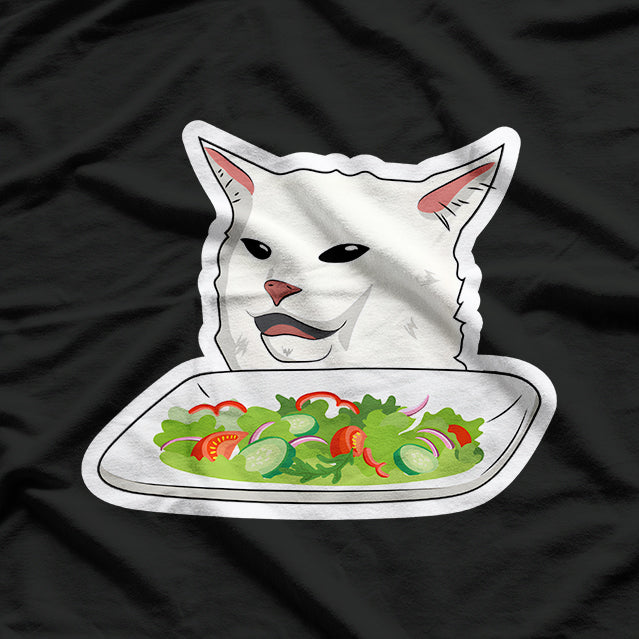 Angry Women Yelling At Confused Cat At Dinner Table T-Shirt