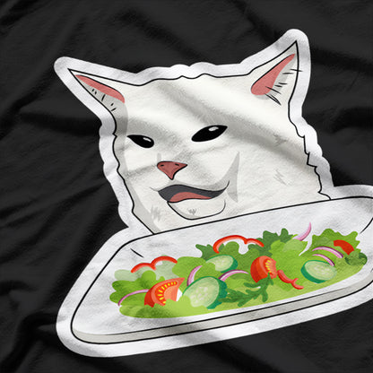 Angry Women Yelling At Confused Cat At Dinner Table T-Shirt