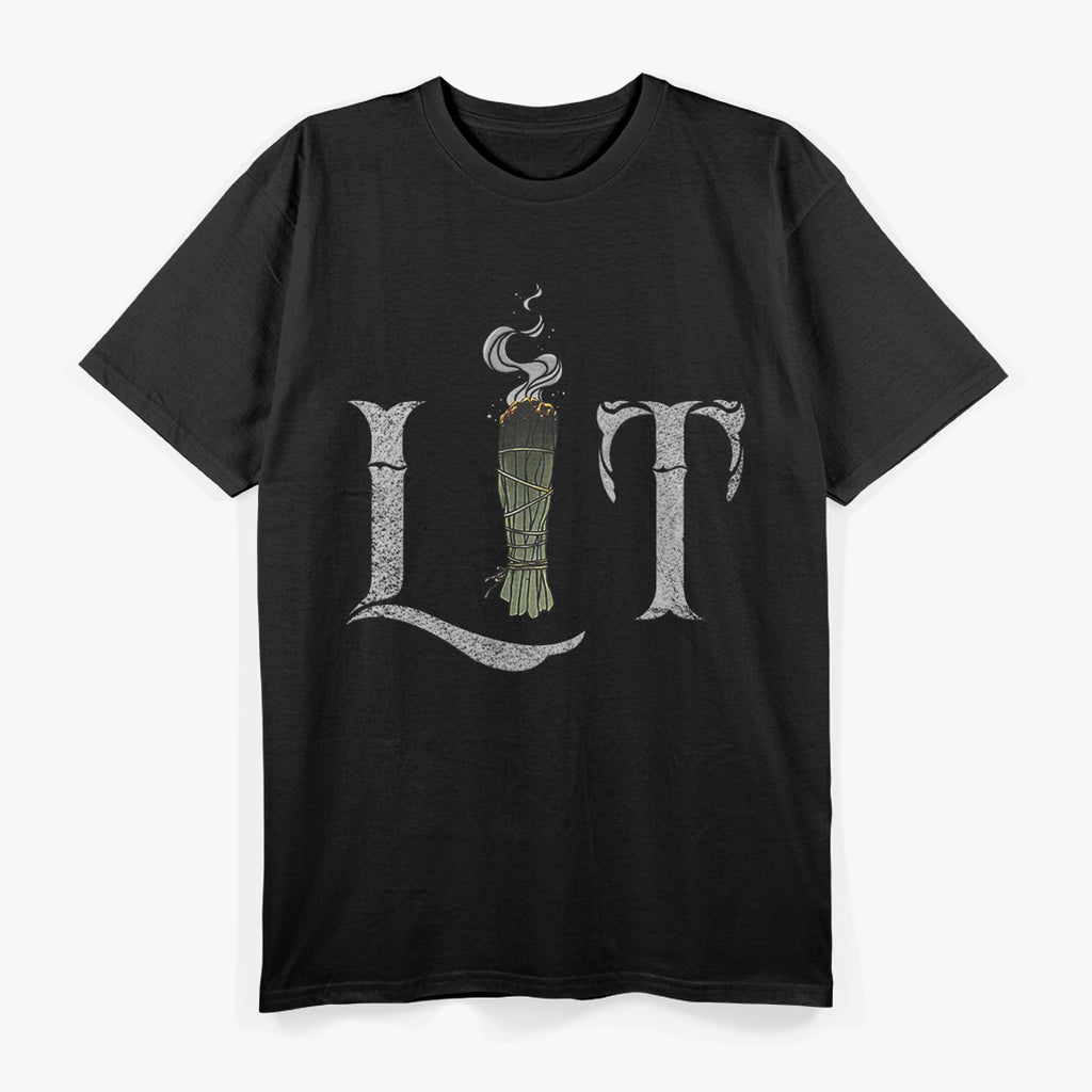 Lit Funny Halloween Witch Pagan Burning Sage Smudge Retro Vintage T-Shirt
