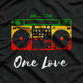 One Love Boombox Musicbox Rasta Reggae Music Rastafari Roots T-Shirt