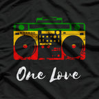 One Love Boombox Musicbox Rasta Reggae Music Rastafari Roots T-Shirt