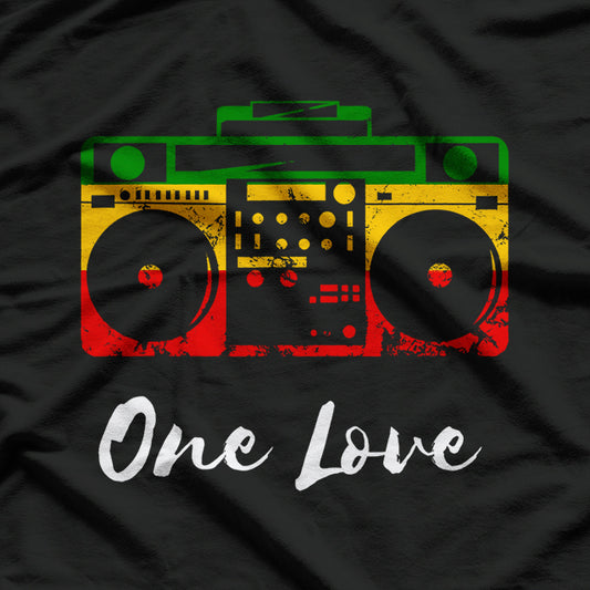 One Love Boombox Musicbox Rasta Reggae Music Rastafari Roots T-Shirt