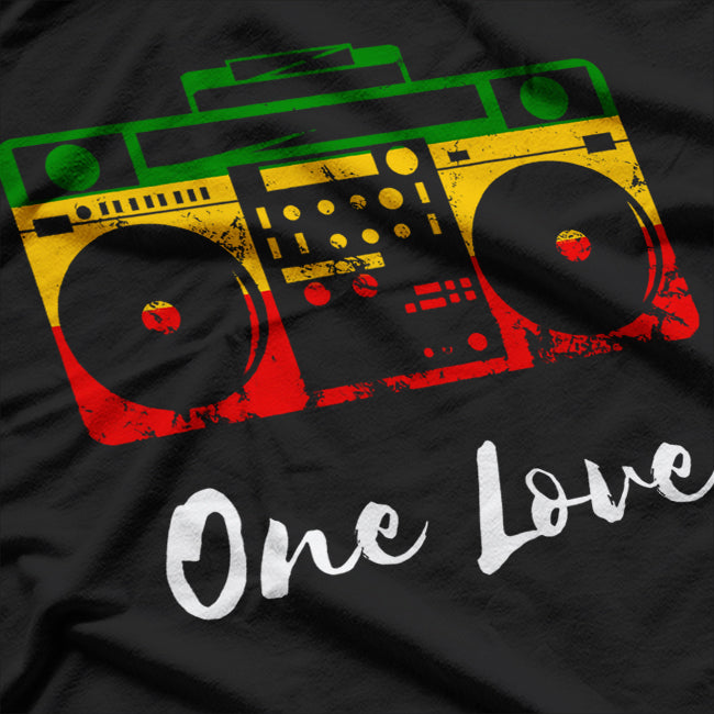 One Love Boombox Musicbox Rasta Reggae Music Rastafari Roots T-Shirt