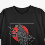 Red Moon Raven Graphic Black Crow in a Mystical Night Sky T-Shirt