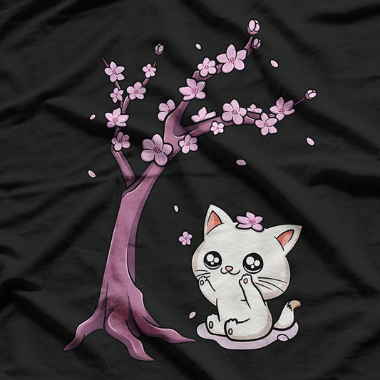 Kawaii Cat Cherry Blossom Anime Kitten Sakura Japanese T-Shirt