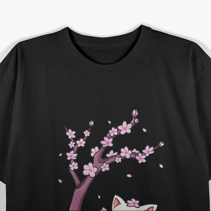 Kawaii Cat Cherry Blossom Anime Kitten Sakura Japanese T-Shirt