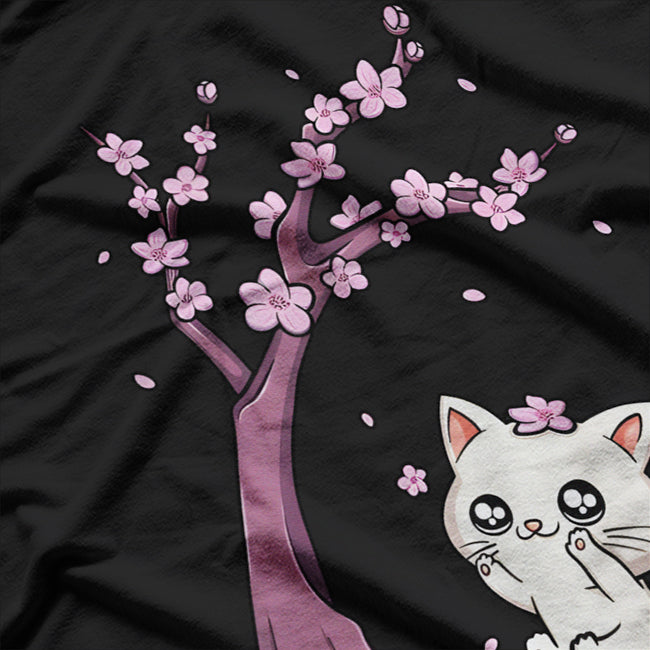 Kawaii Cat Cherry Blossom Anime Kitten Sakura Japanese T-Shirt