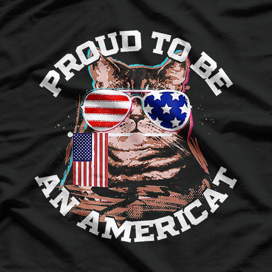 Cat US Flag Sunglasses T-Shirt