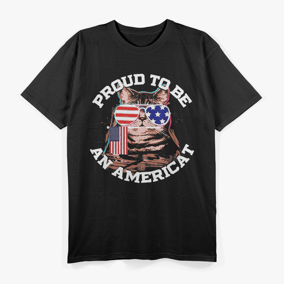 Cat US Flag Sunglasses T-Shirt