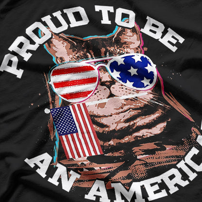 Cat US Flag Sunglasses T-Shirt