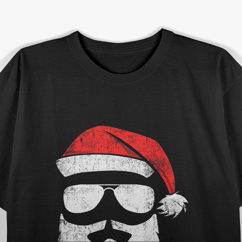 Funny Santa Claus Face Sunglasses with Hat Beard Christmas T-Shirt