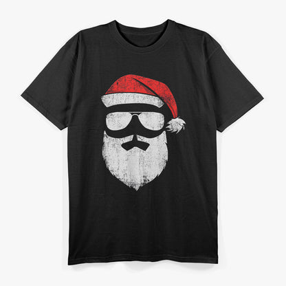 Funny Santa Claus Face Sunglasses with Hat Beard Christmas T-Shirt