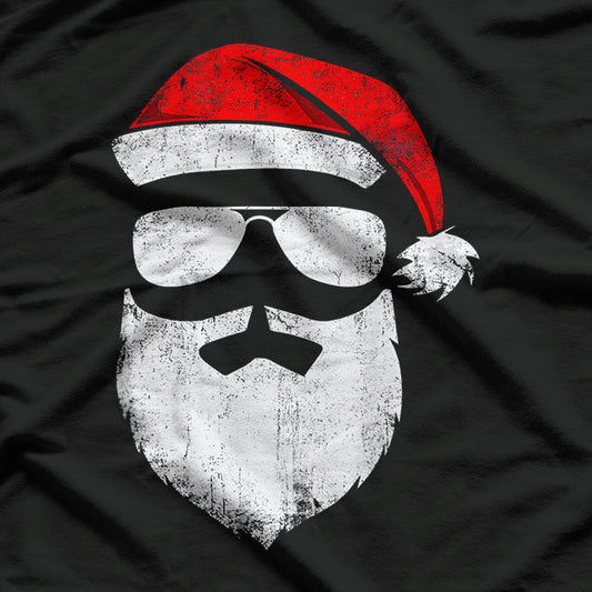 Funny Santa Claus Face Sunglasses with Hat Beard Christmas T-Shirt