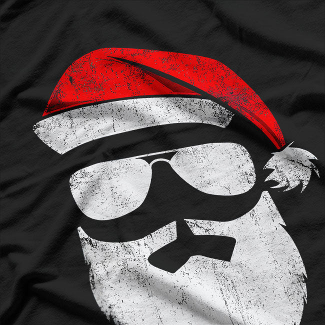 Funny Santa Claus Face Sunglasses with Hat Beard Christmas T-Shirt