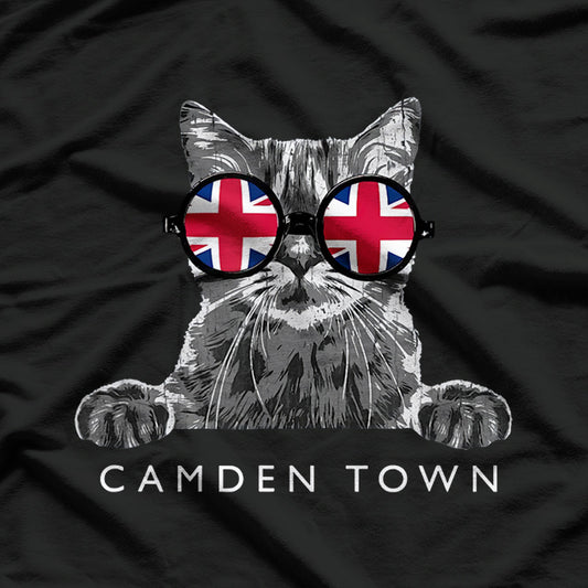 English Hipster Cat Camden Town London UK Flag Sunglasses T-Shirt