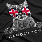 English Hipster Cat Camden Town London UK Flag Sunglasses T-Shirt