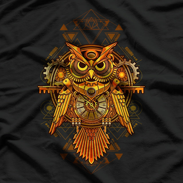 Mechanical Owl Steampunk-Inspired Wisdom in Motion T-Shirt