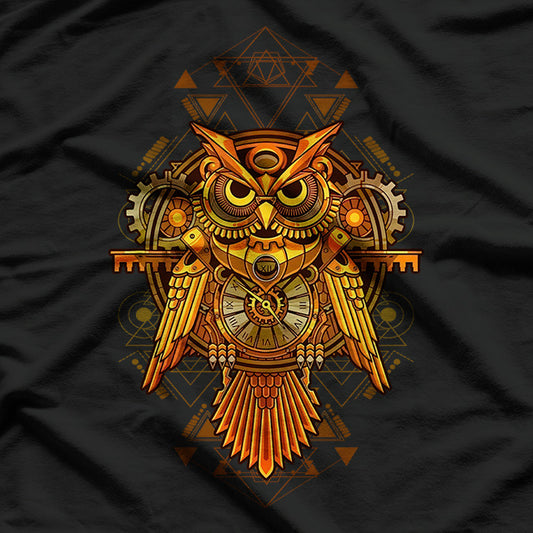 Mechanical Owl Steampunk-Inspired Wisdom in Motion T-Shirt