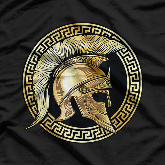 Spartan Helmet Gold Gladiator Strength and Honor in Battle T-Shirt