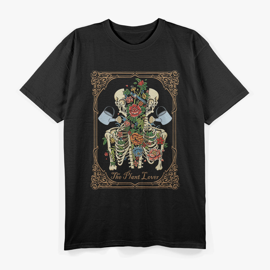 Tarot Card Skeleton Skull with Flowers and Plants T-Shirt