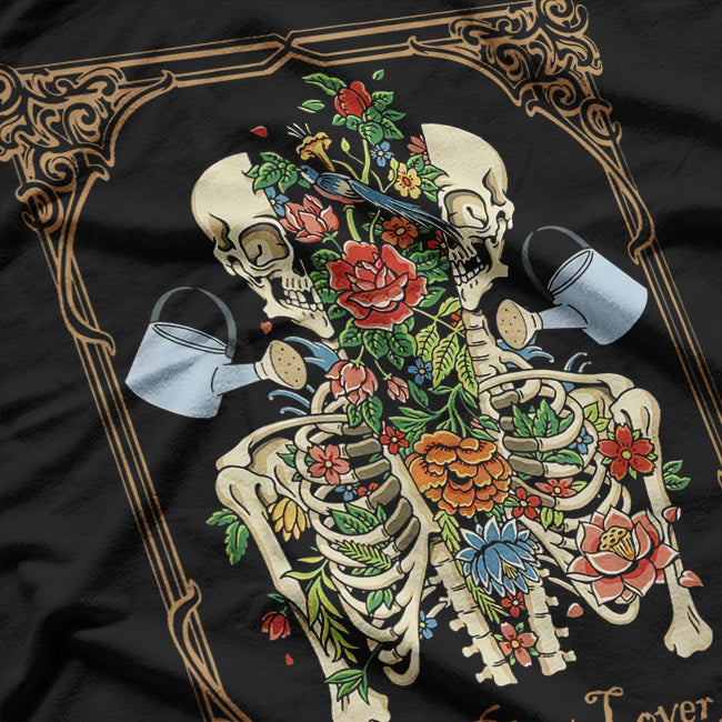 Tarot Card Skeleton Skull with Flowers and Plants T-Shirt