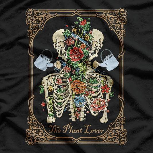 Tarot Card Skeleton Skull with Flowers and Plants T-Shirt