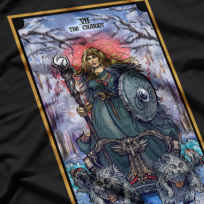 The Goddess Freyja: The Chariot Tarot Card - Norse Pagan Witchcraft T-Shirt