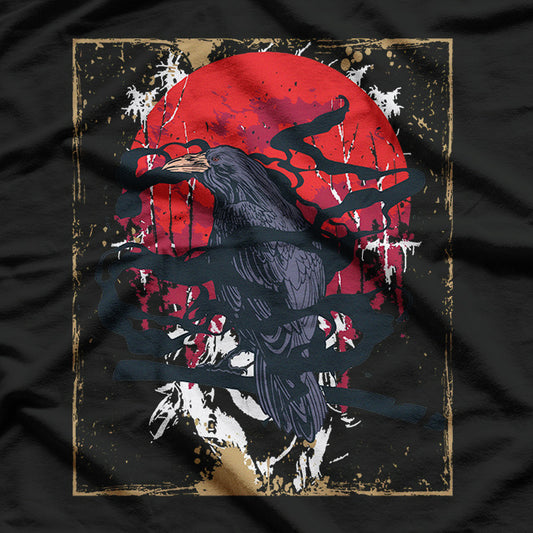 Dark Gothic Art Raven and Black Crow Under the Red Moon T-Shirt