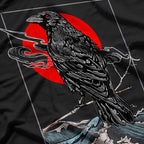 Dark Gothic Art Raven and Black Crow Under the Red Moon T-Shirt