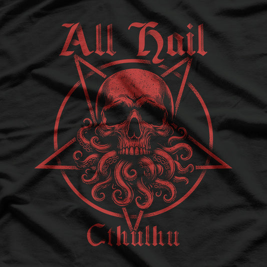 All Hail Cthulhu Dark Occult Skull T-Shirt